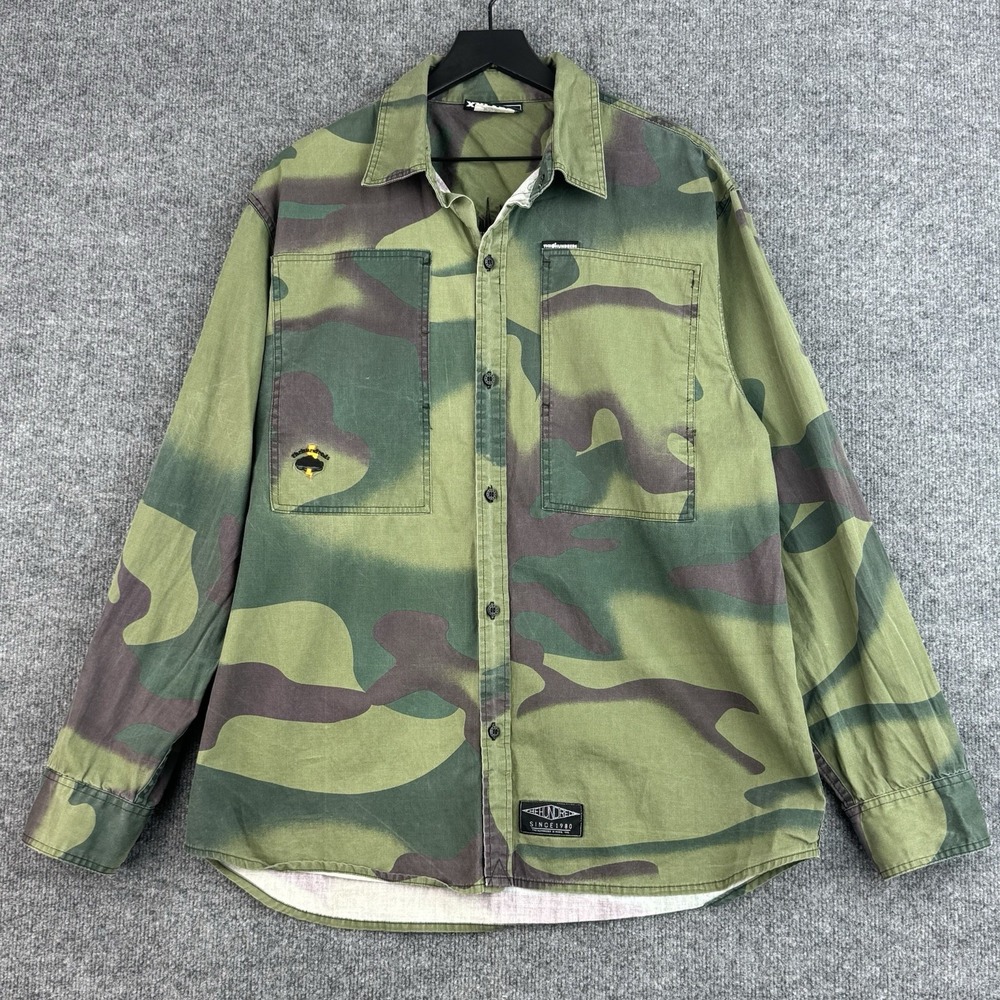 The Hundreds Camo Button Down Shirt Men's XL Green Cost Over Cost Streetwear